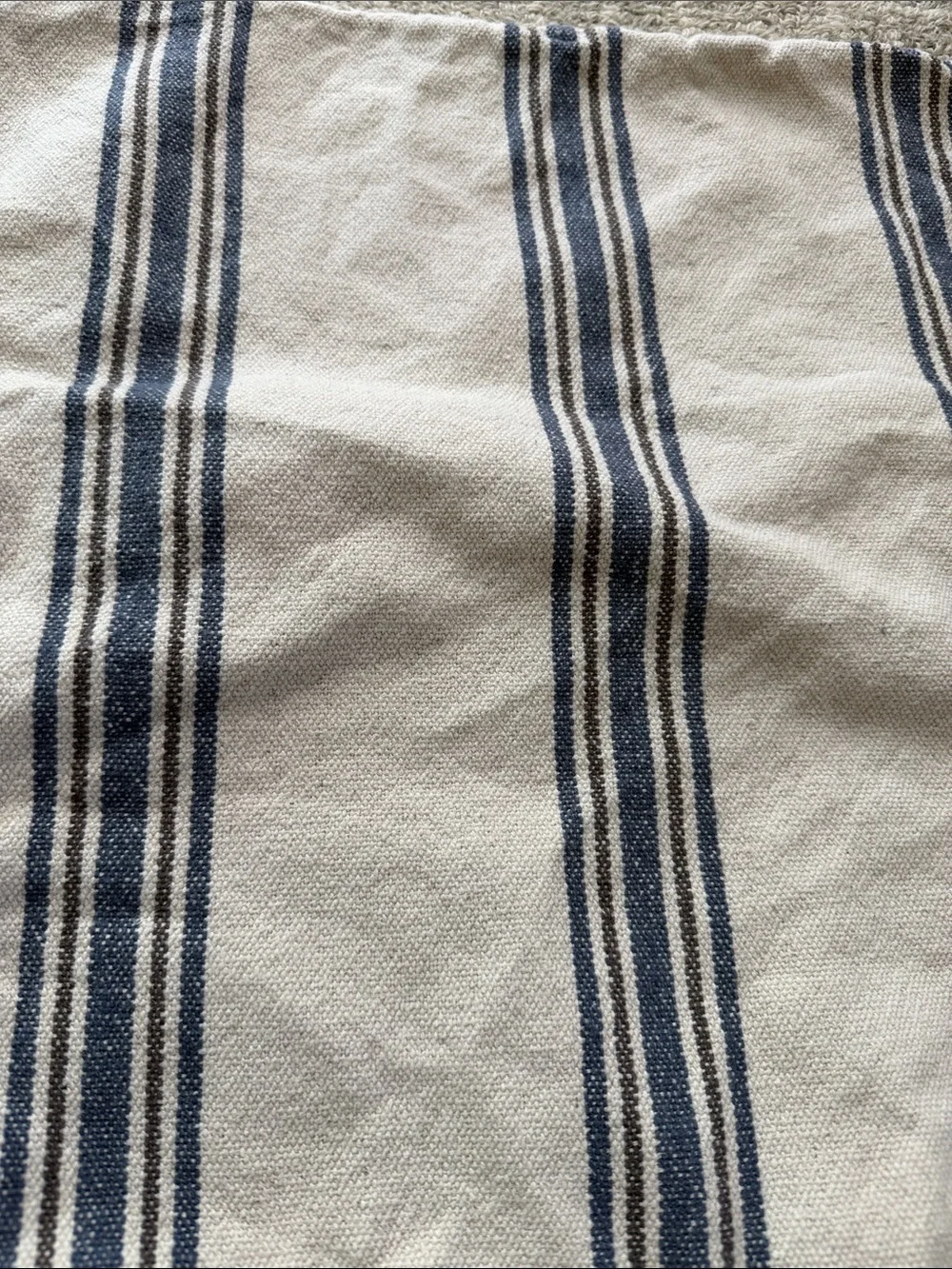 Burlap ticking stripe pillow cover, 17”x17” navy and off white
